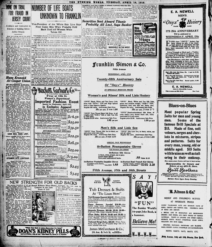 The Evening World du 16/04/1912